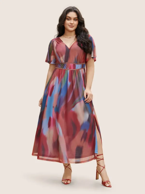 Tie Dye Woven Ribbon Split Hem Maxi Dress sold by Bloomchic