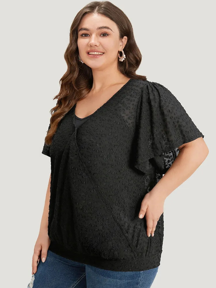 Plisse Surplice Neck Ruffle Trim T-shirt sold by Bloomchic product image thumbnail 3