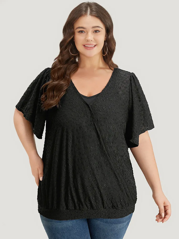 Plisse Surplice Neck Ruffle Trim T-shirt sold by Bloomchic