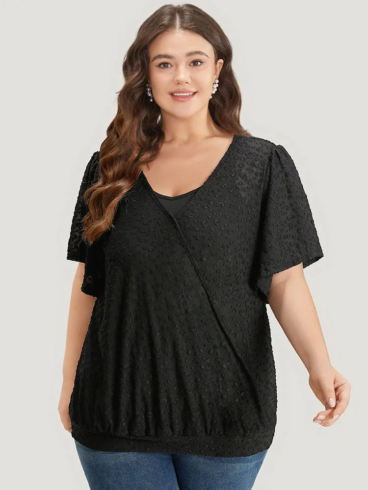 Plisse Surplice Neck Ruffle Trim T-shirt sold by Bloomchic product image thumbnail 2