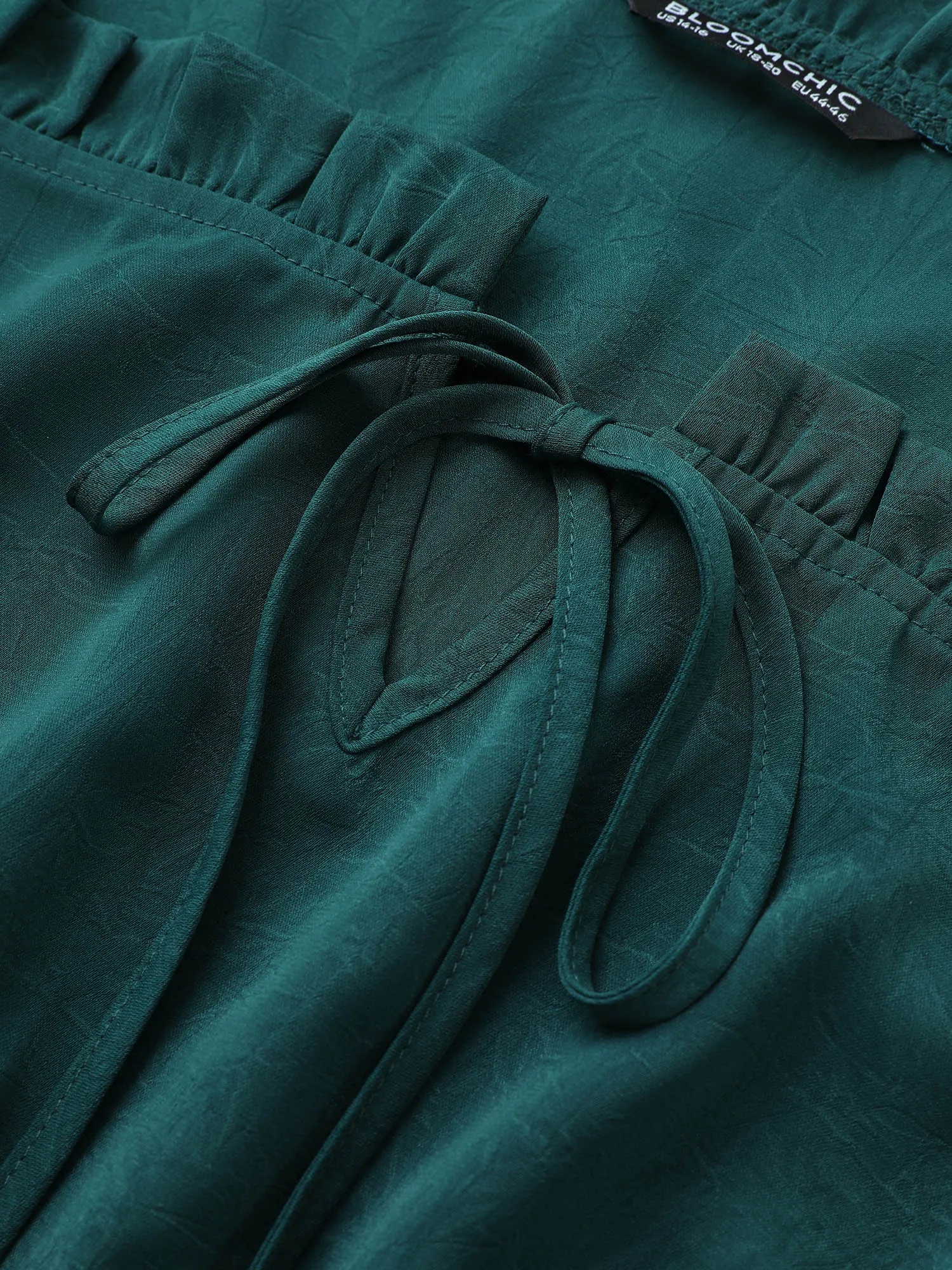 Solid Pleated Patchwork Frill Trim Tie Neck Dress sold by Bloomchic product image thumbnail 5