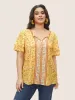 Boho Print Cross Straps Tiered Ruffle Sleeve Blouse sold by Bloomchic