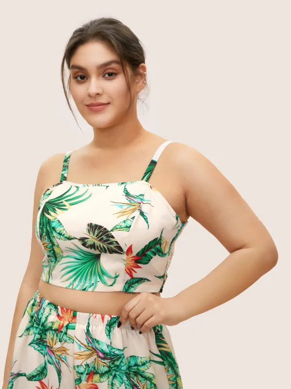 Tropical Print Contrast Shirred Cami Sleep Top sold by Bloomchic