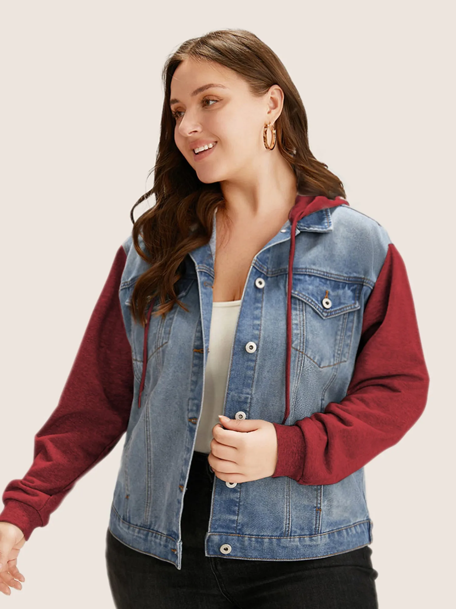 Hooded Patchwork Flap Pocket Denim Jacket sold by Bloomchic