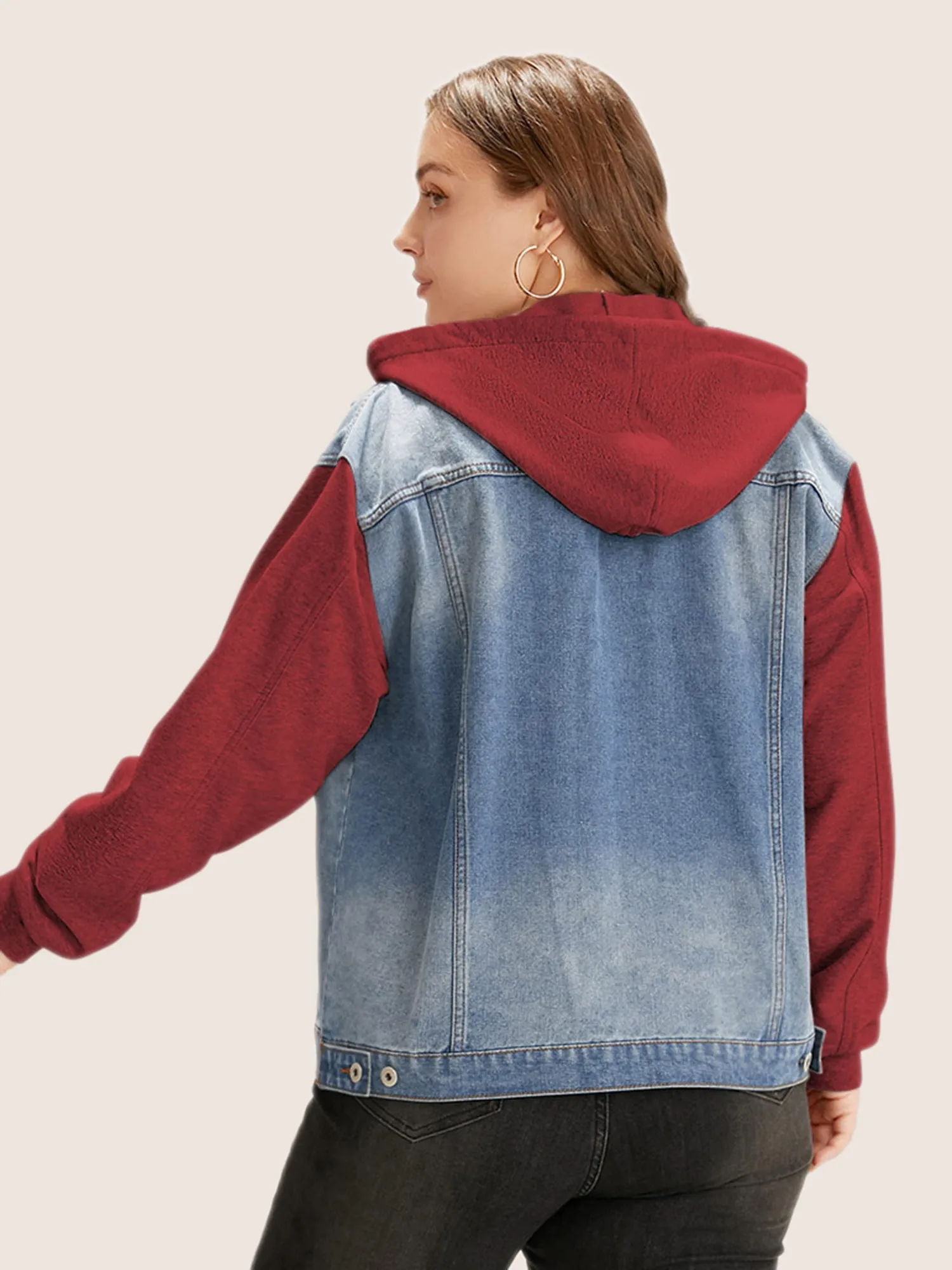 Hooded Patchwork Flap Pocket Denim Jacket sold by Bloomchic product image thumbnail 2