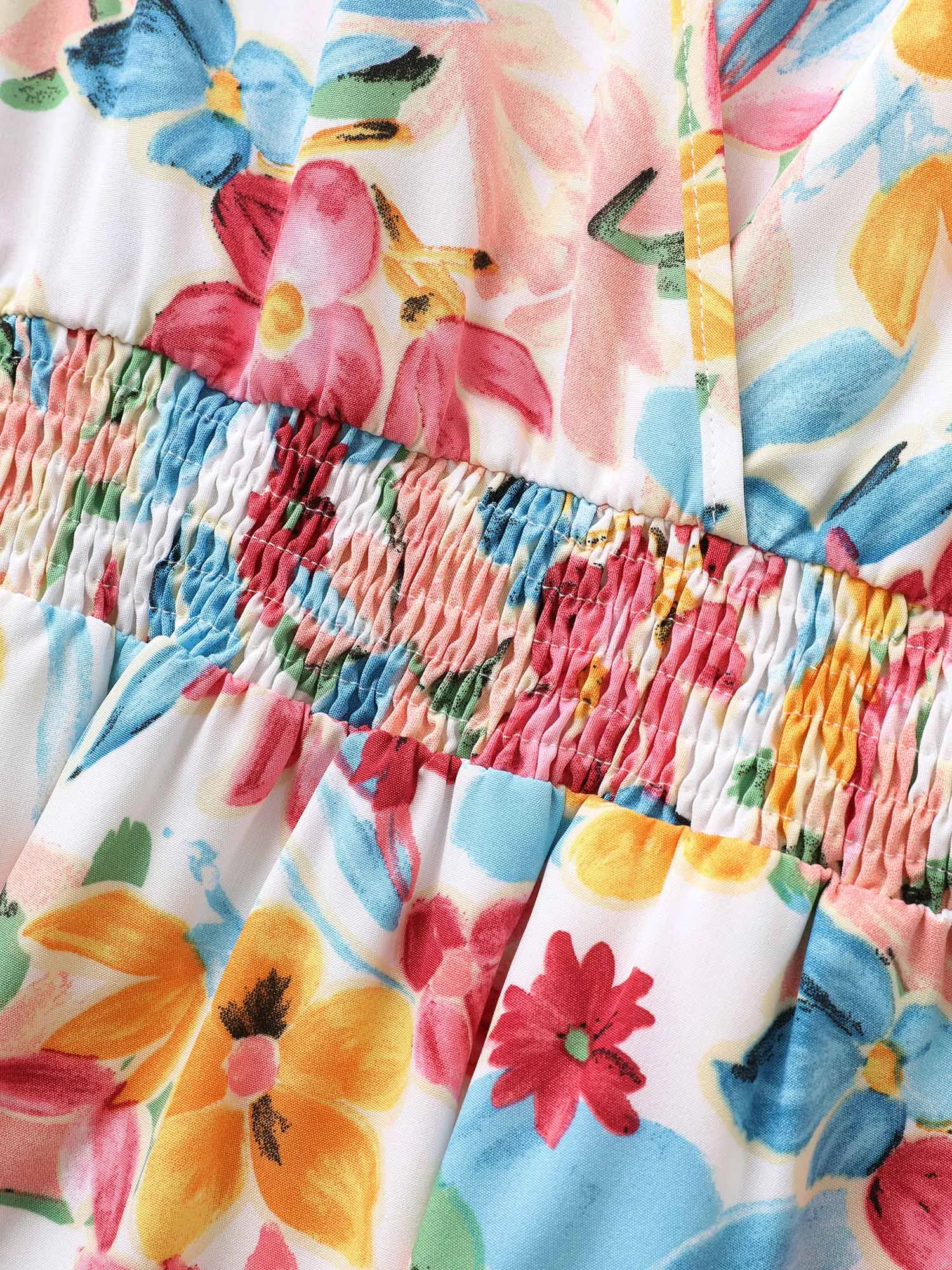 Floral Overlap Collar Shirred Ruffle Sleeve Dress sold by Bloomchic product image thumbnail 5