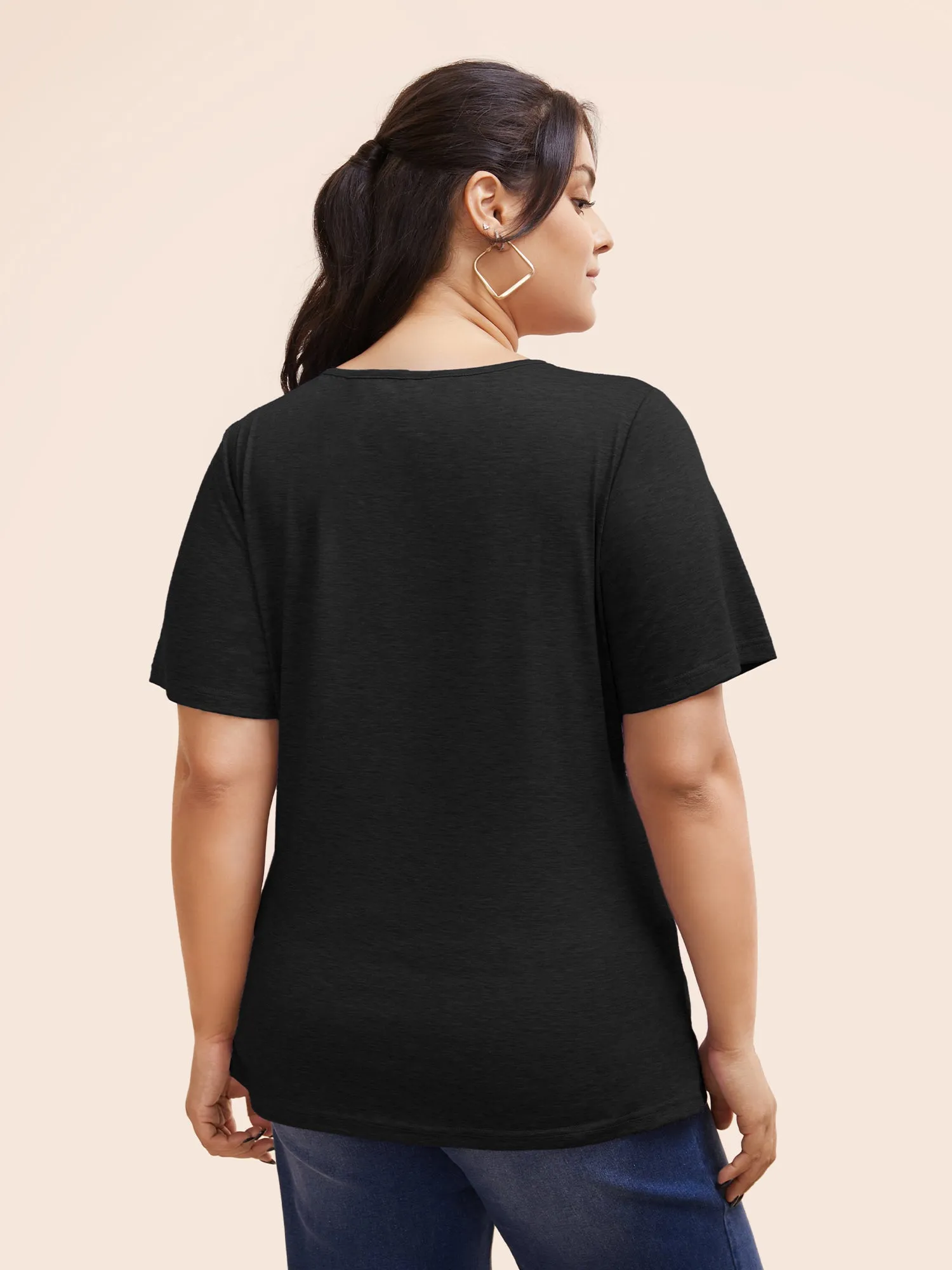 Solid Heather Overlap Collar Gathered T-shirt sold by Bloomchic product image thumbnail 4