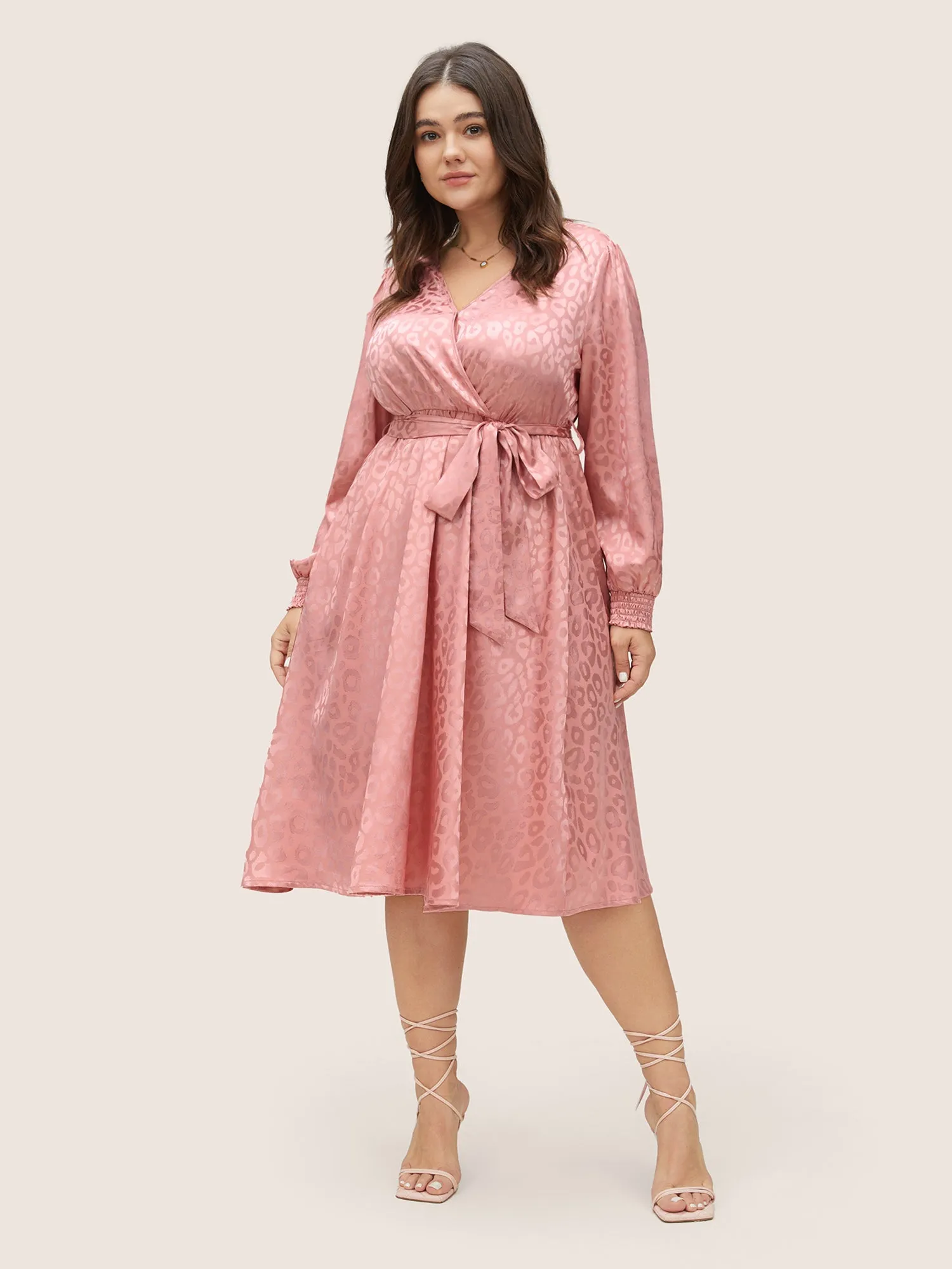 Leopard Shirred Wrap Belted Gathered Dress sold by Bloomchic product image thumbnail 2