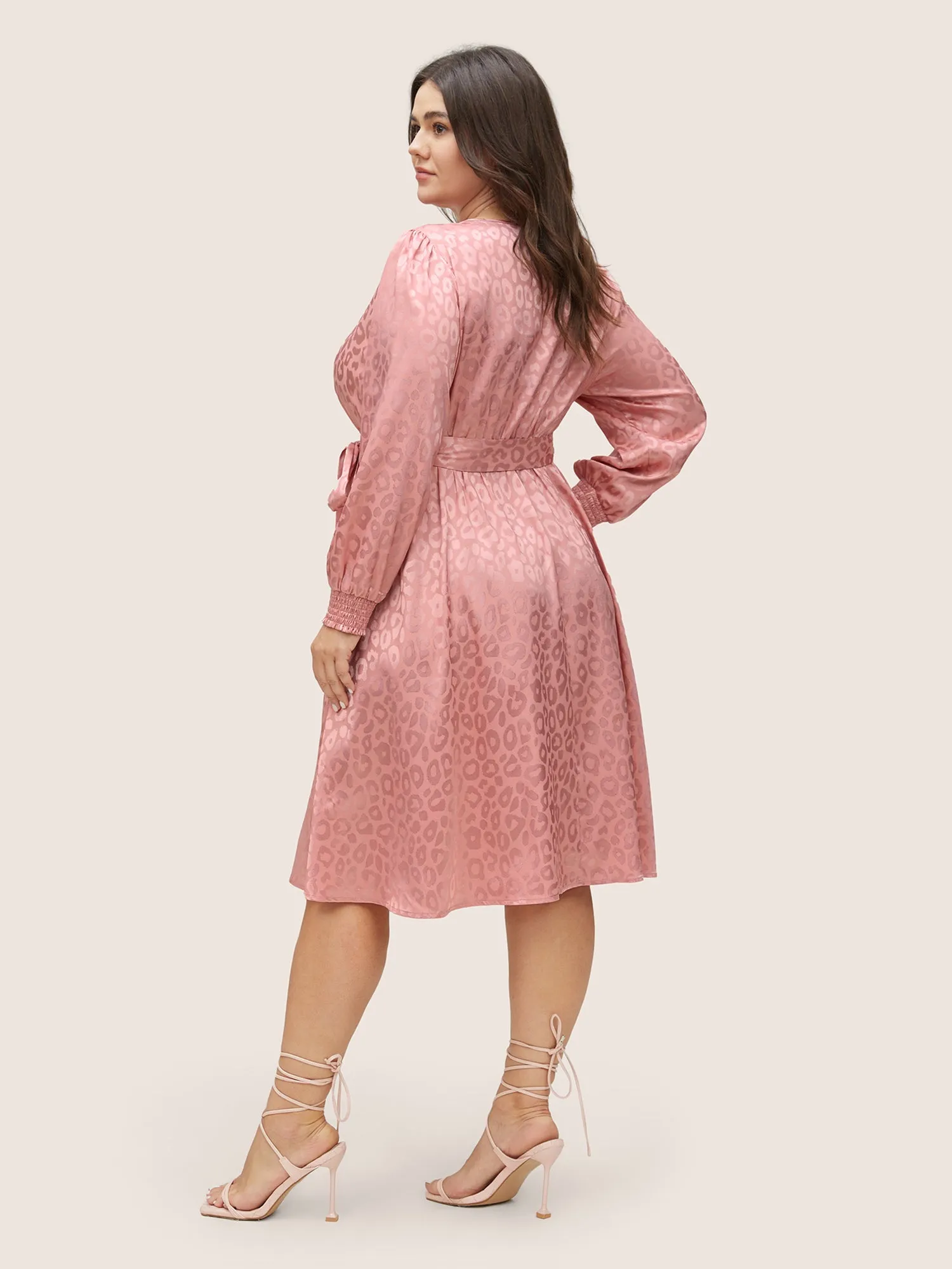 Leopard Shirred Wrap Belted Gathered Dress sold by Bloomchic product image thumbnail 3