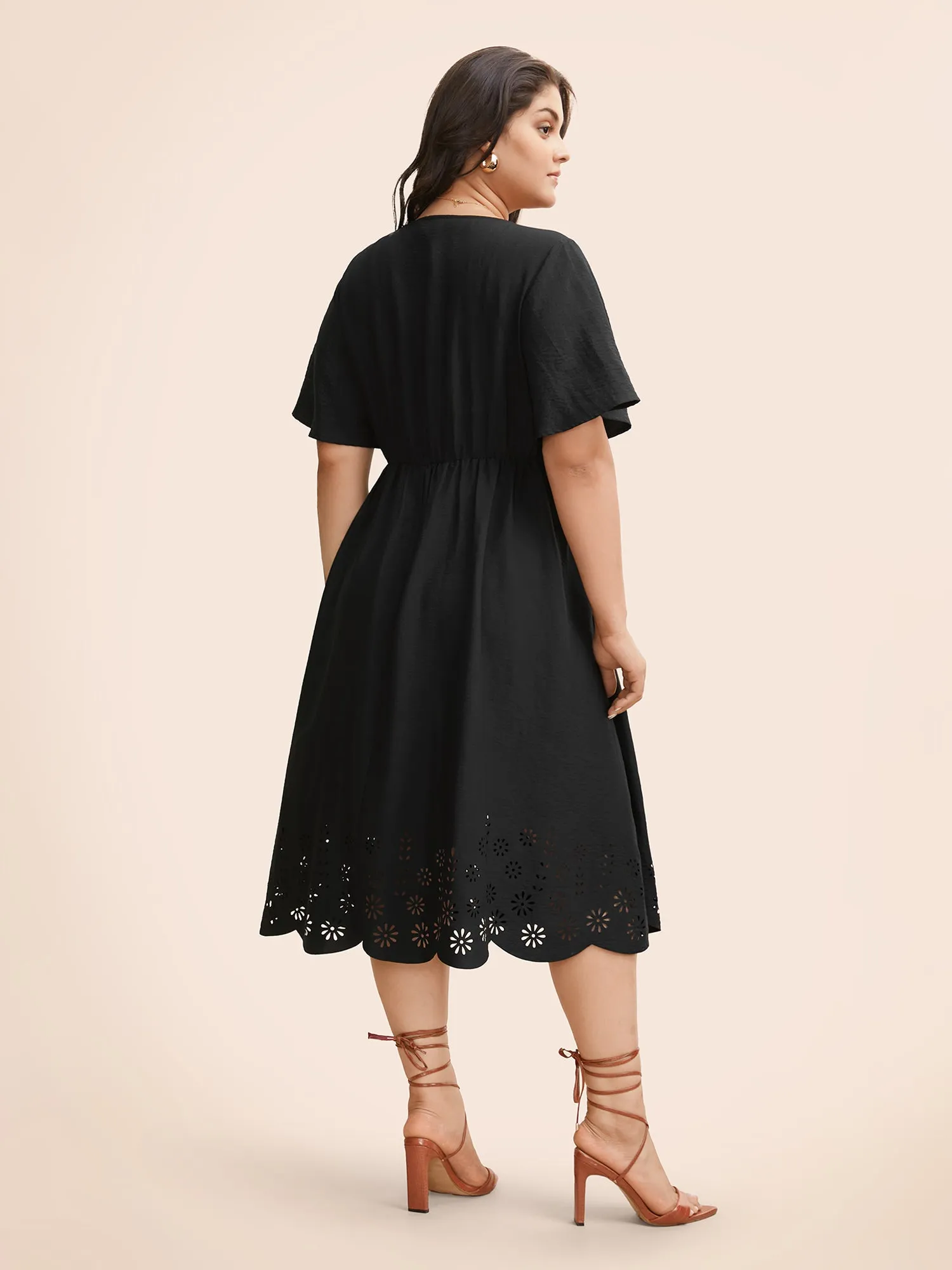 V Neck Drawstring Laser Cut Dress sold by Bloomchic product image thumbnail 4