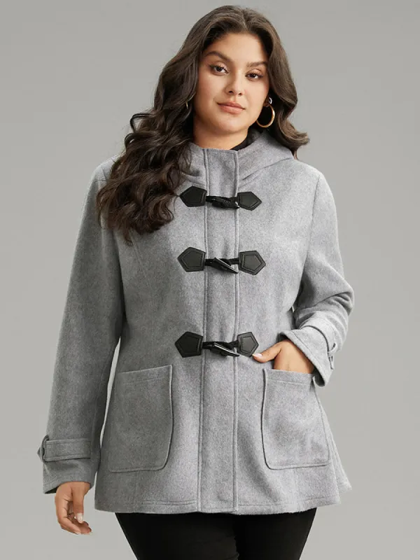 Solid Duffle Button Pocket Hooded Coat sold by Bloomchic