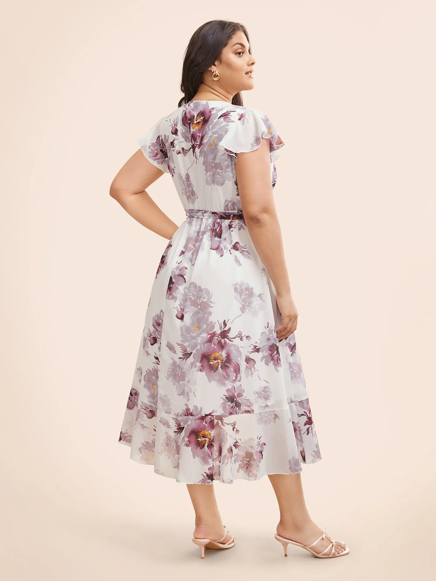 Floral Overlap Collar Ruffle Cap Sleeve Dress sold by Bloomchic product image thumbnail 3