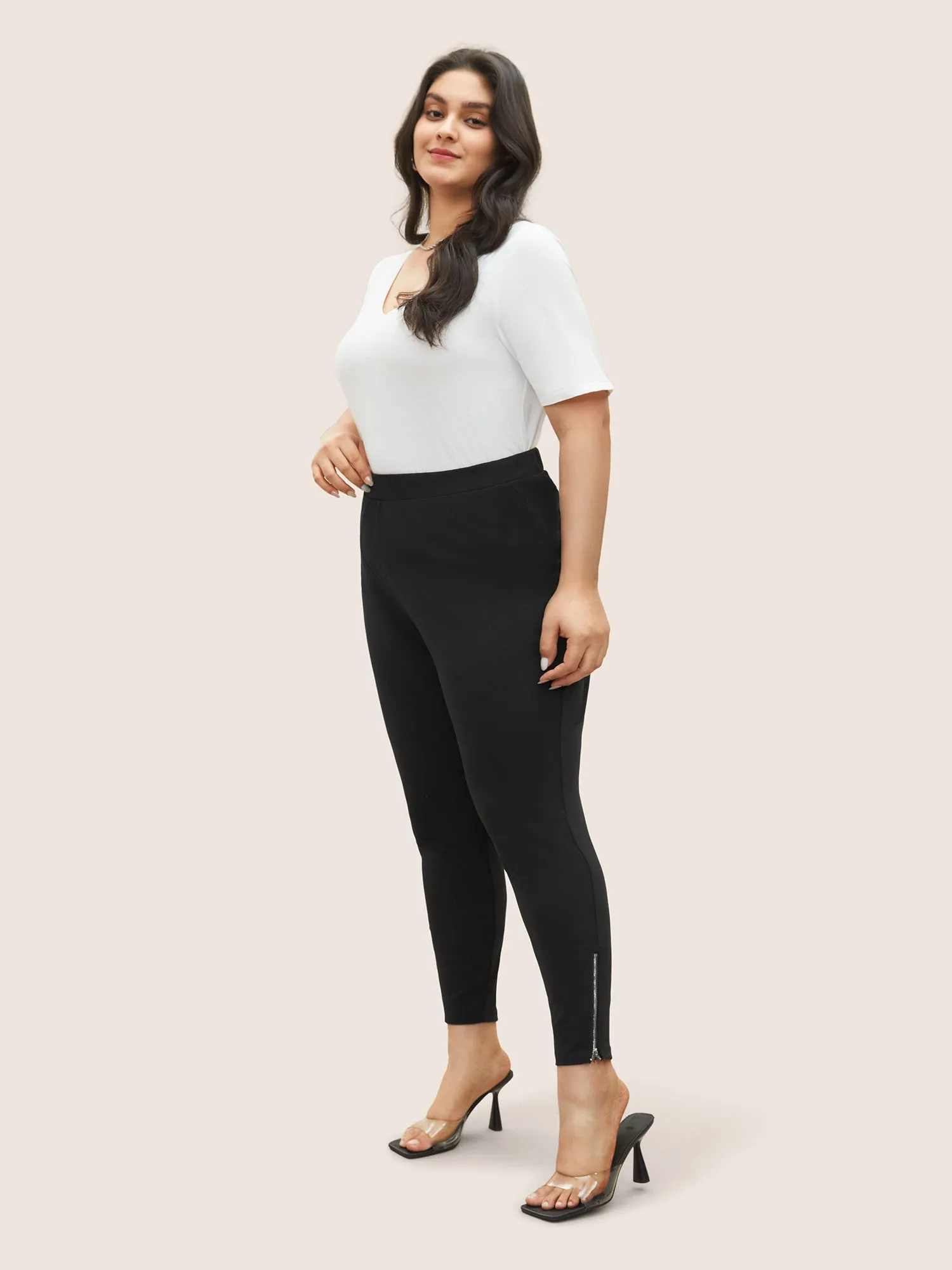 Solid High Rise Zipper Hem Leggings sold by Bloomchic product image thumbnail 3