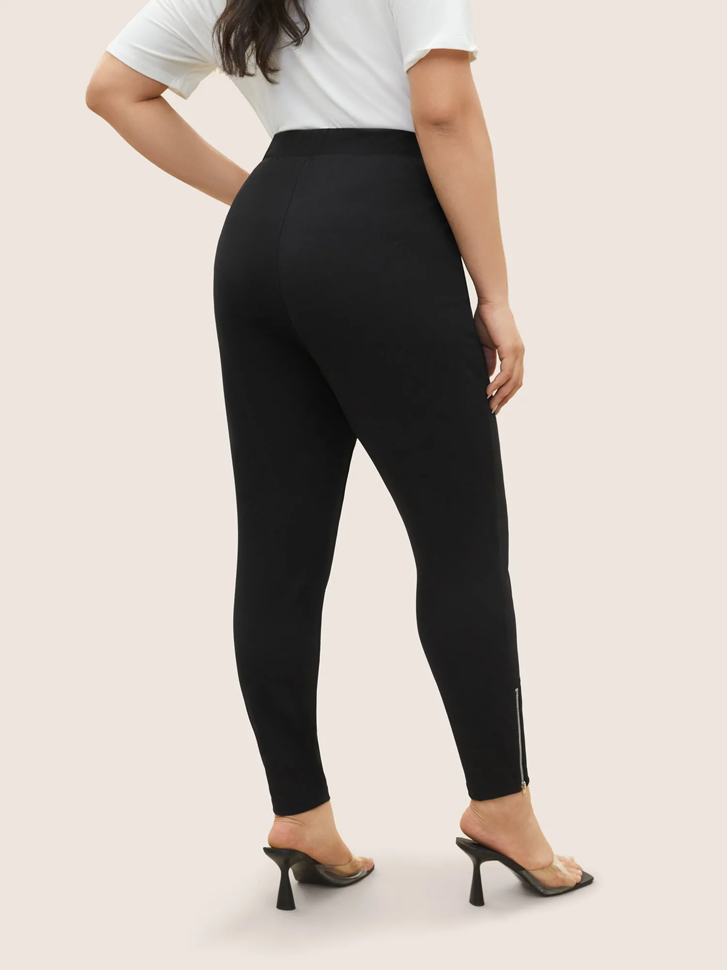 Solid High Rise Zipper Hem Leggings sold by Bloomchic product image thumbnail 2