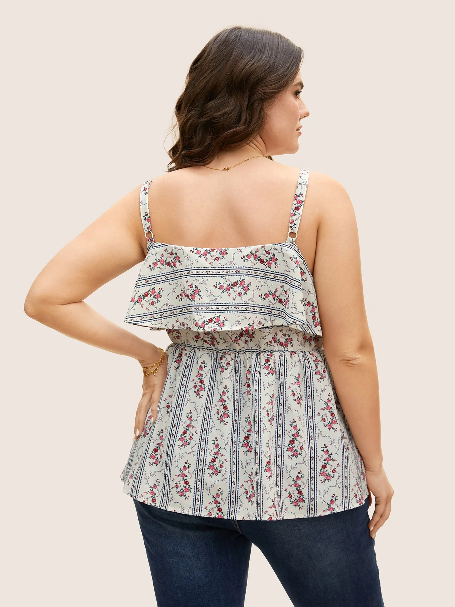 Boho Print Ruffle Trim Elastic Waist Cami Top sold by Bloomchic product image thumbnail 4