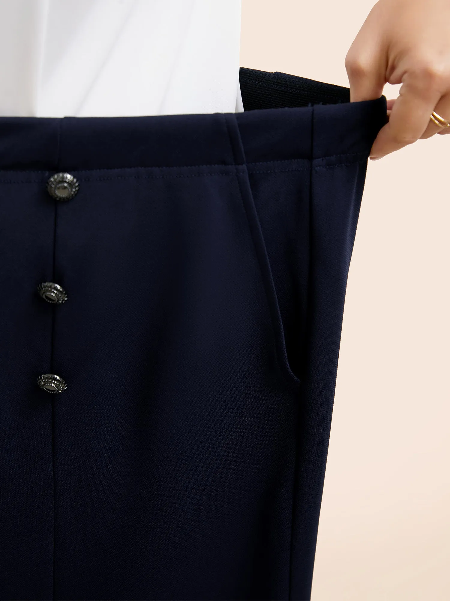 Button Detail Split Hem Medium Stretch Skirt sold by Bloomchic product image thumbnail 4