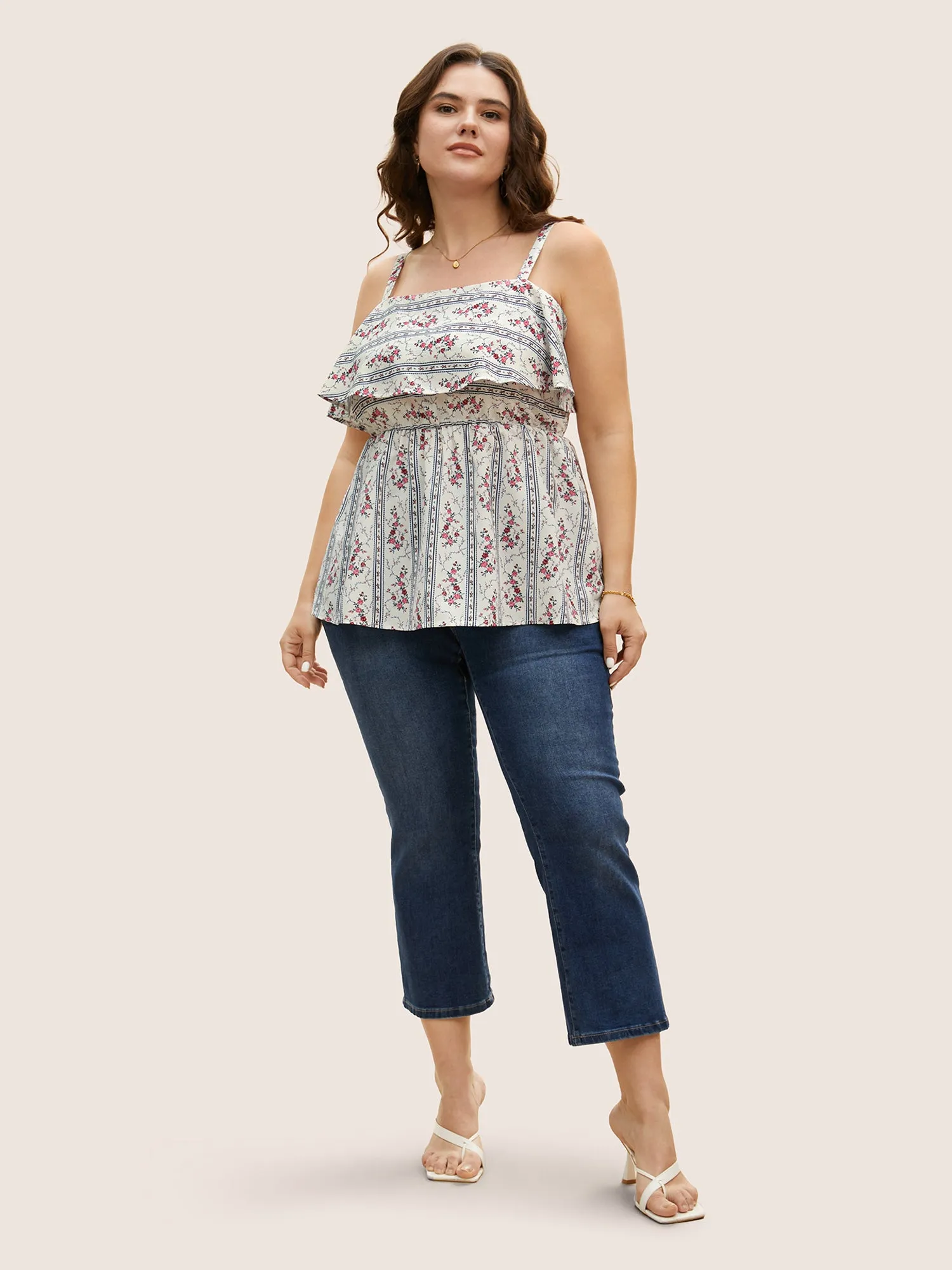 Boho Print Ruffle Trim Elastic Waist Cami Top sold by Bloomchic product image thumbnail 2