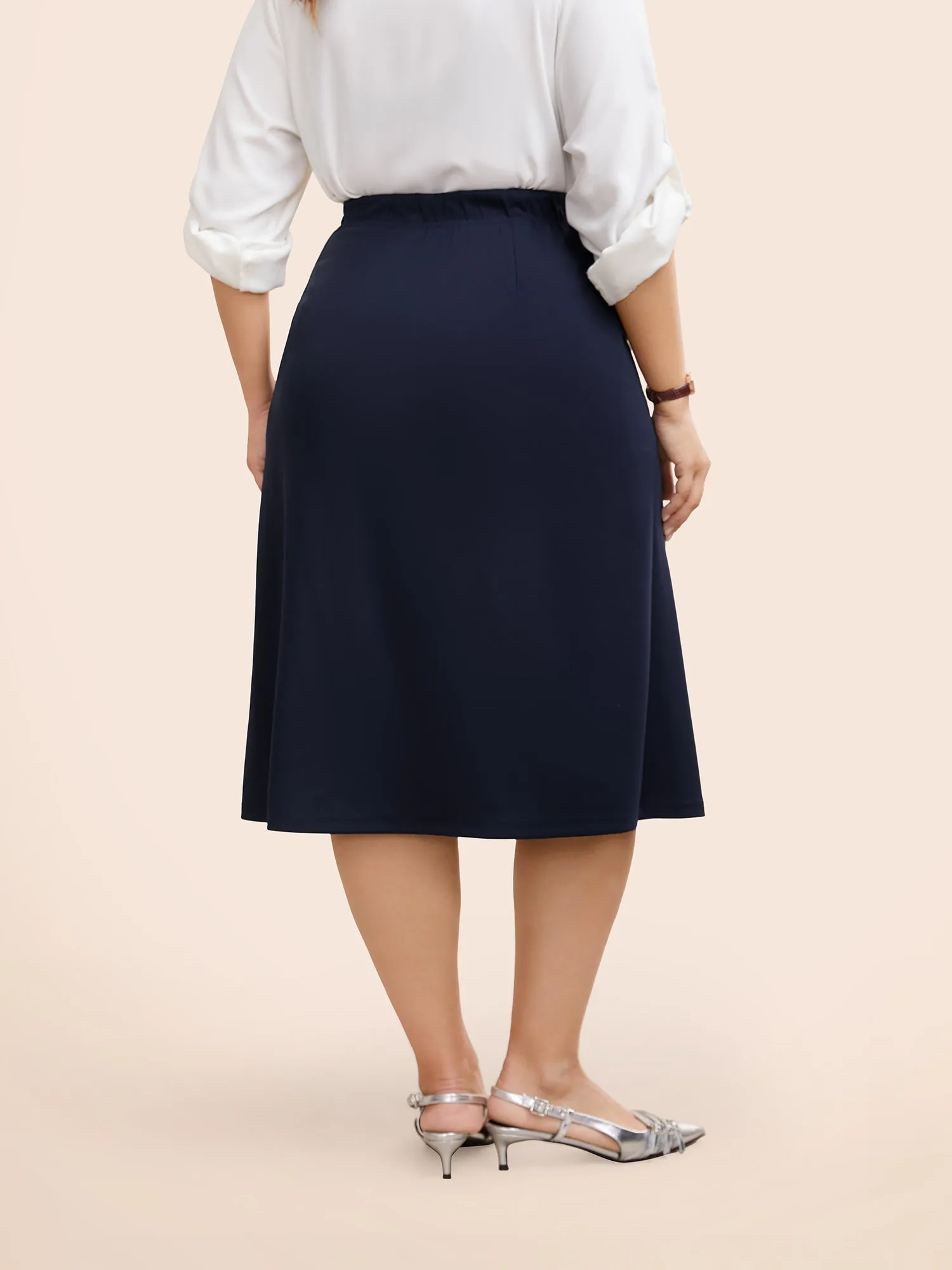 Button Detail Split Hem Medium Stretch Skirt sold by Bloomchic product image thumbnail 2