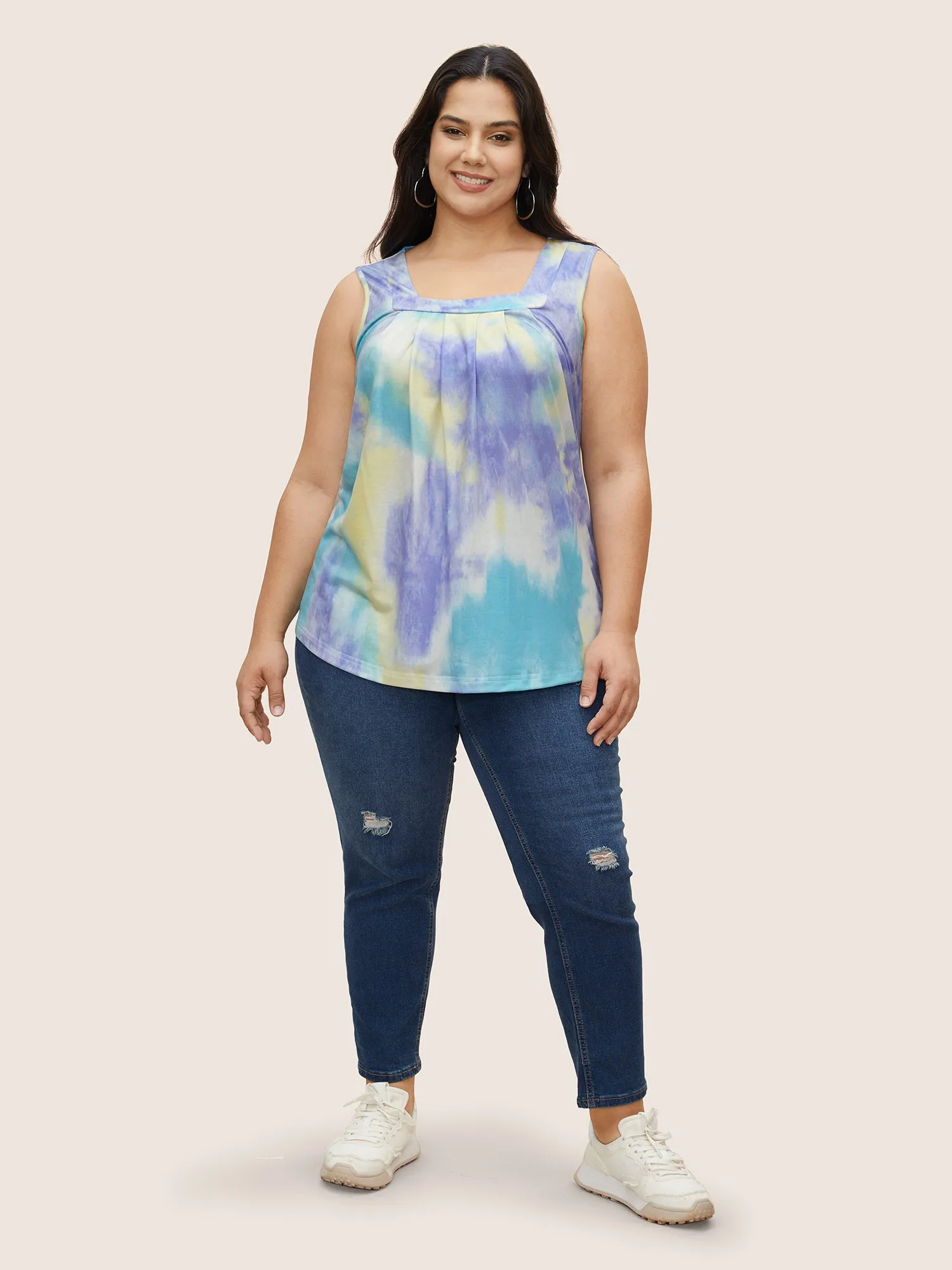 Tie Dye U Neck Pleated Tank Top sold by Bloomchic product image thumbnail 3