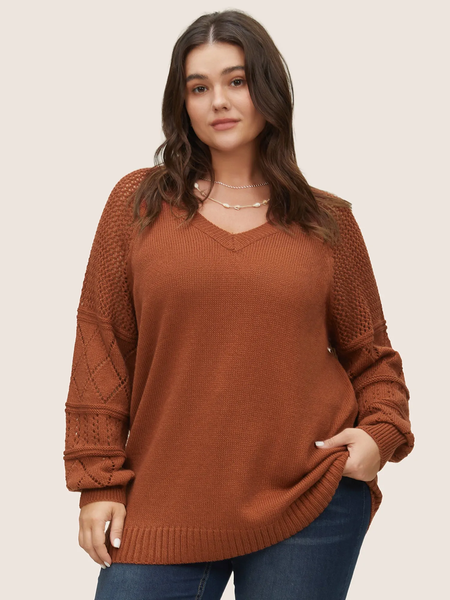 Geometric Hollow Out Raglan Sleeve Pullover sold by Bloomchic