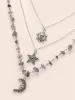 Sun Moon Pendant Crystal Beaded Chain Necklace sold by Bloomchic