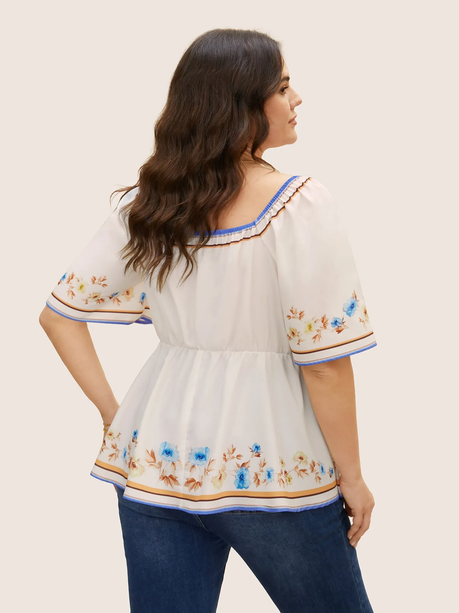 Heart Neckline Boho Print Drawstring Blouse sold by Bloomchic product image thumbnail 4