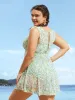 Sun Print U Neck See Through Gathered Swim Dress sold by Bloomchic