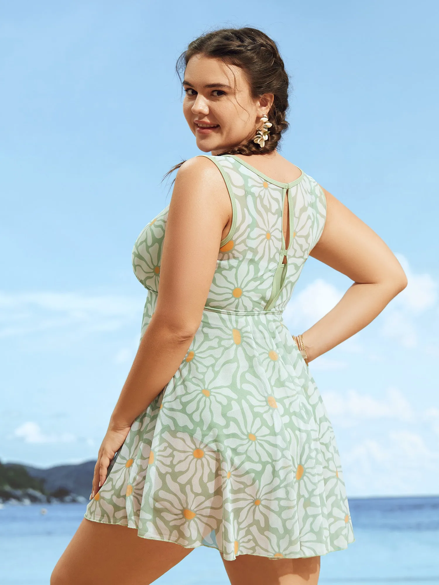 Sun Print U Neck See Through Gathered Swim Dress sold by Bloomchic product image thumbnail 2