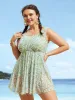 Sun Print U Neck See Through Gathered Swim Dress sold by Bloomchic