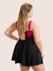Twist Front Patchwork Adjustable Straps Swim Dress sold by Bloomchic