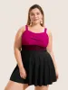 Twist Front Patchwork Adjustable Straps Swim Dress sold by Bloomchic