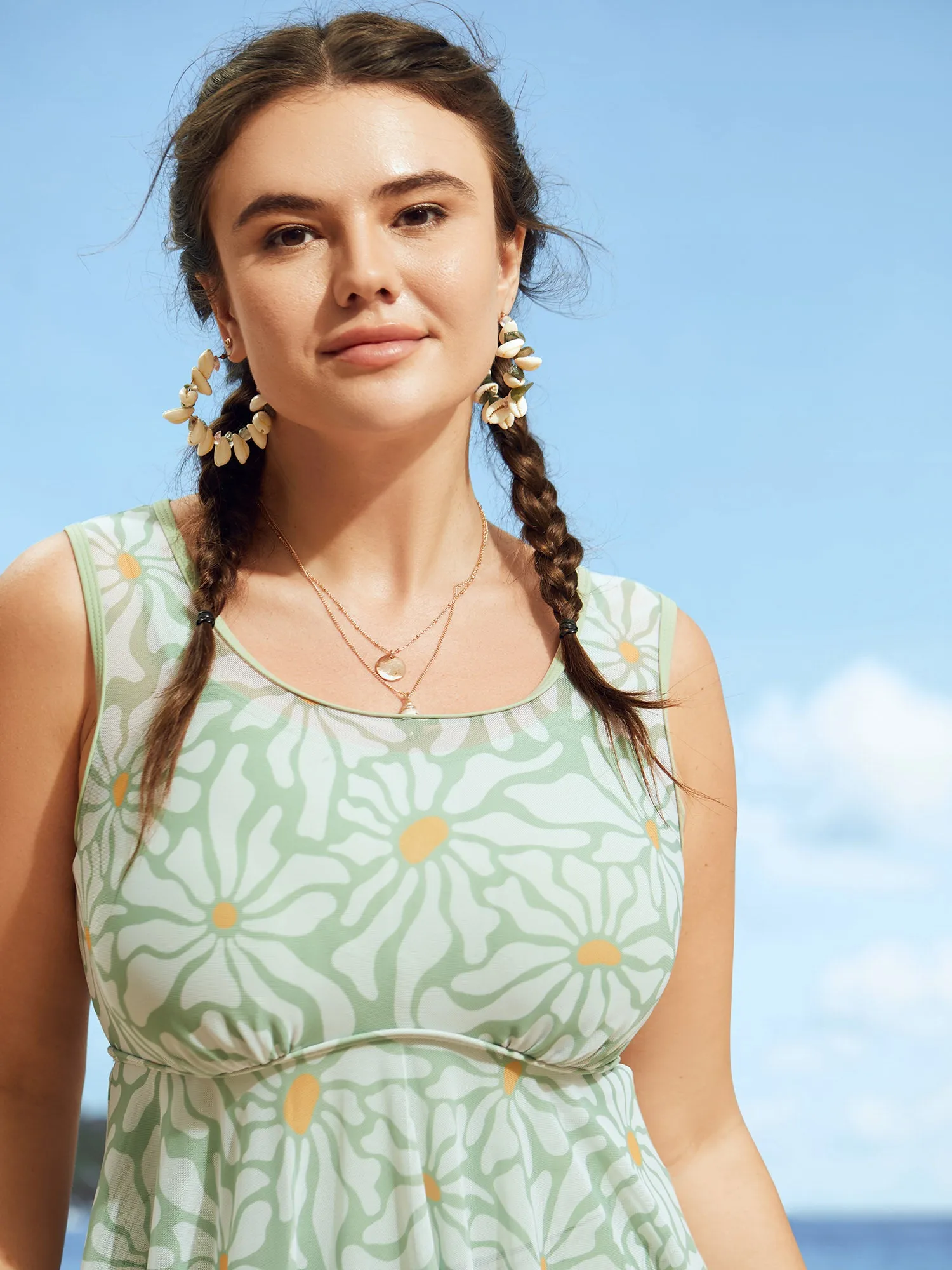 Sun Print U Neck See Through Gathered Swim Dress sold by Bloomchic product image thumbnail 4