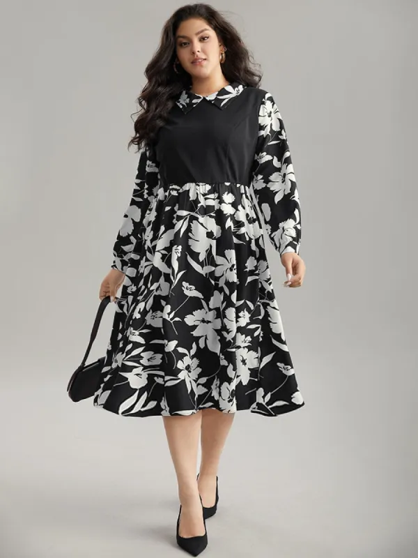Silhouette Floral Print Patchwork Ruffle Hem Dress sold by Bloomchic