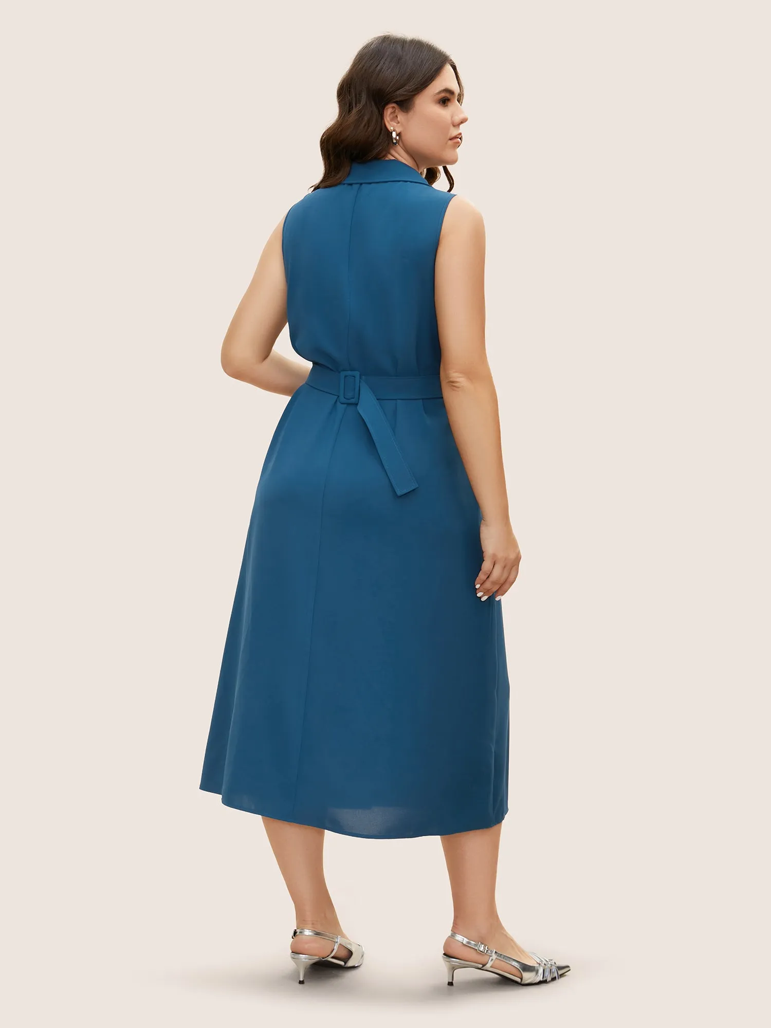 Shirt Collar Button Detail Sleeveless Dress sold by Bloomchic product image thumbnail 4