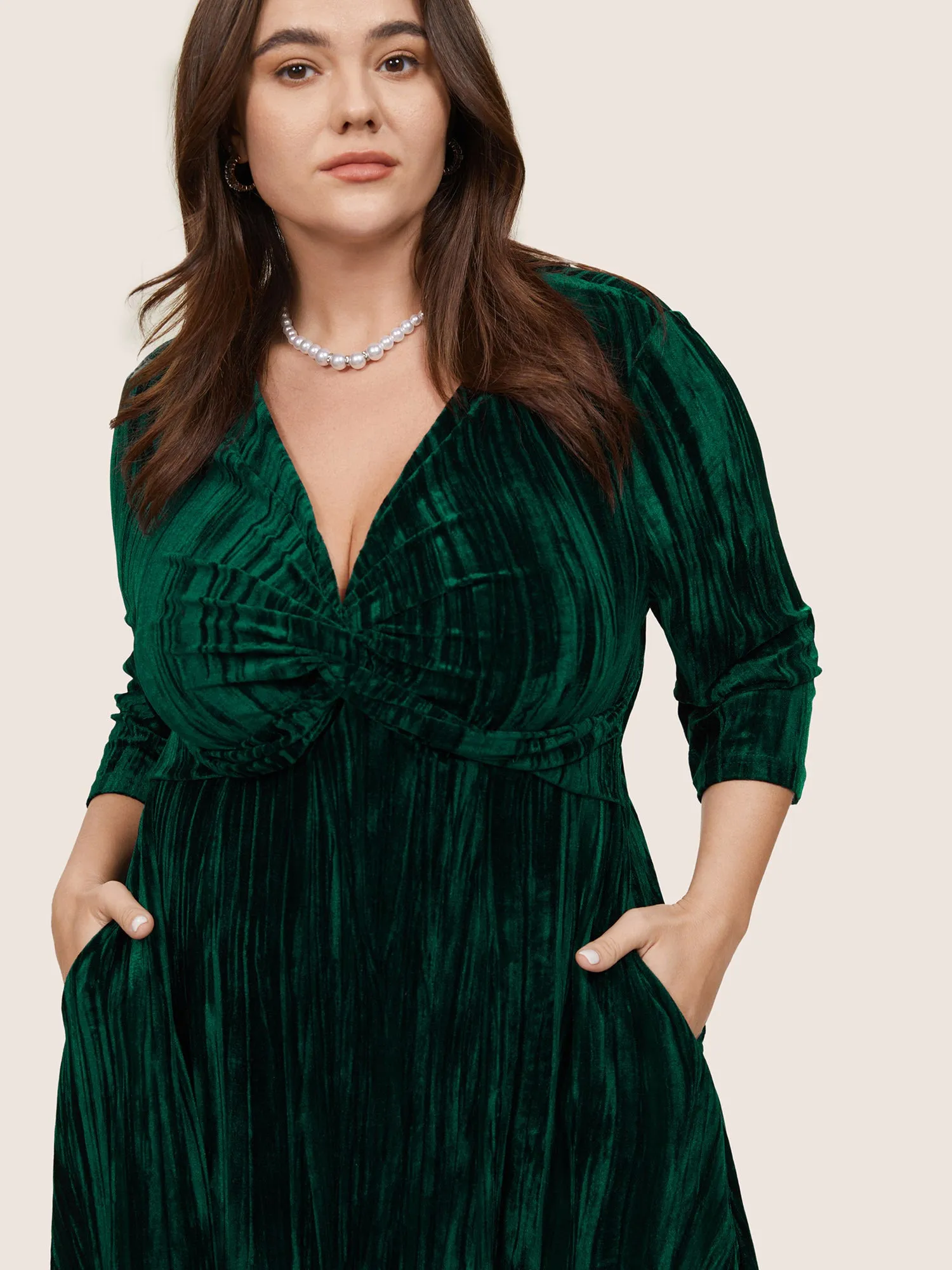 Plain Velvet V Neck Twist Front Dress sold by Bloomchic product image thumbnail 2
