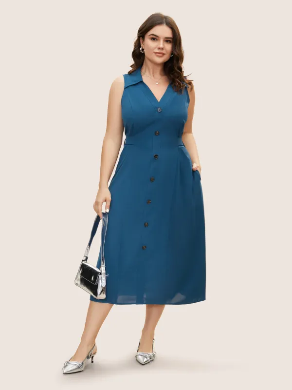 Shirt Collar Button Detail Sleeveless Dress sold by Bloomchic