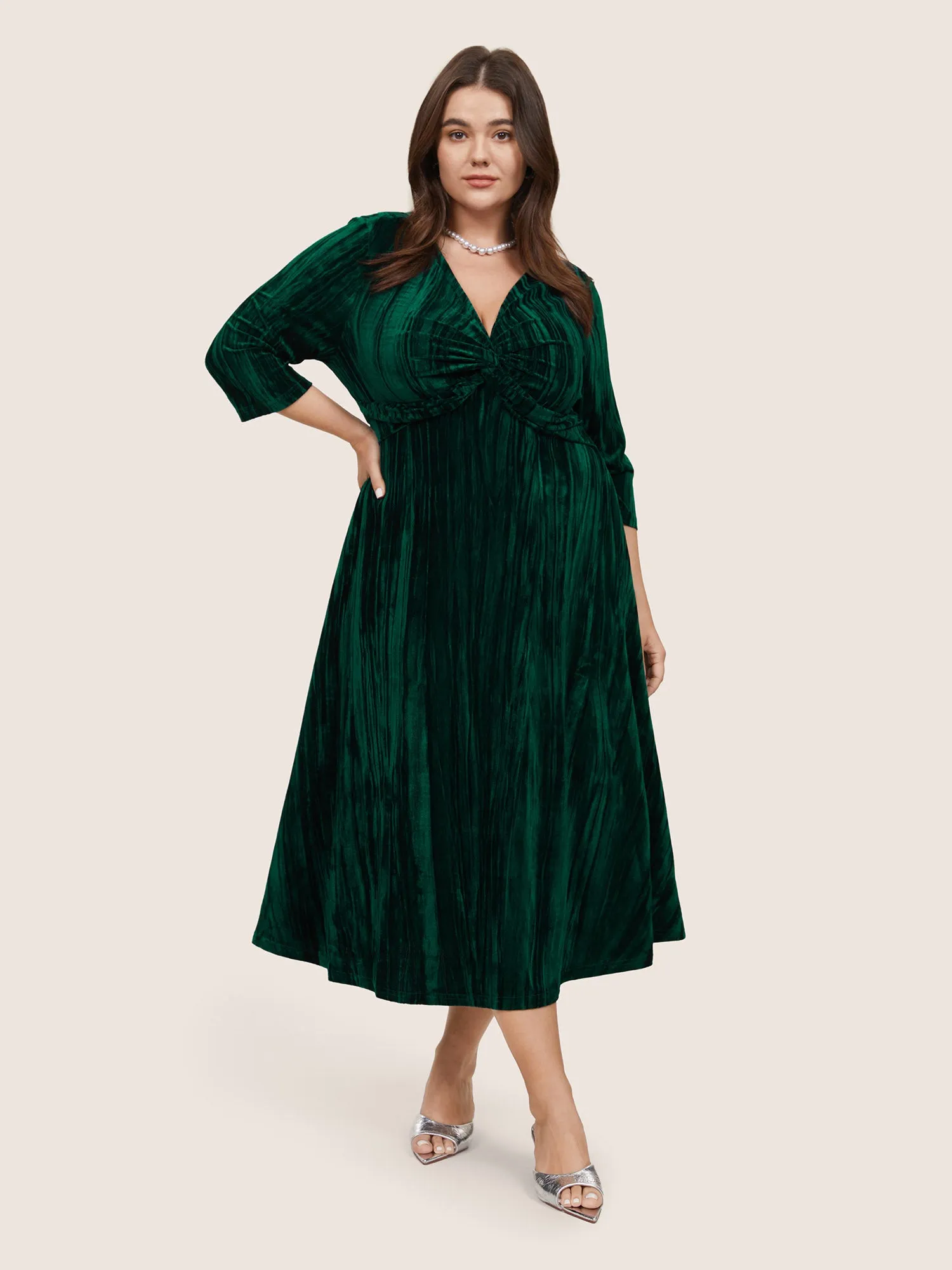 Plain Velvet V Neck Twist Front Dress sold by Bloomchic product image thumbnail 3