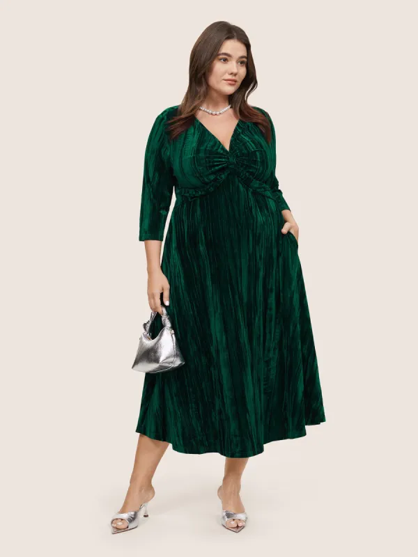 Plain Velvet V Neck Twist Front Dress sold by Bloomchic