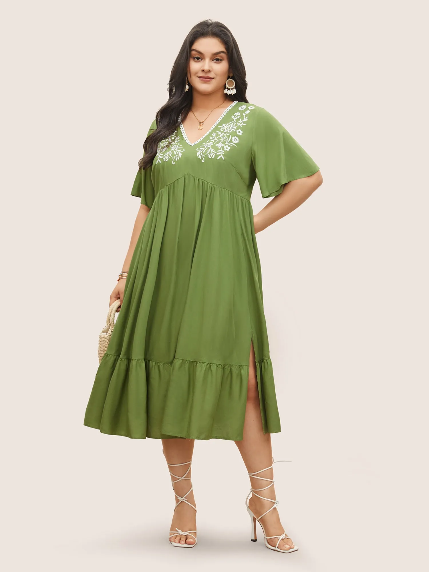 Supersoft Essentials Floral Embroidered Patchwork Hem Dress sold by Bloomchic