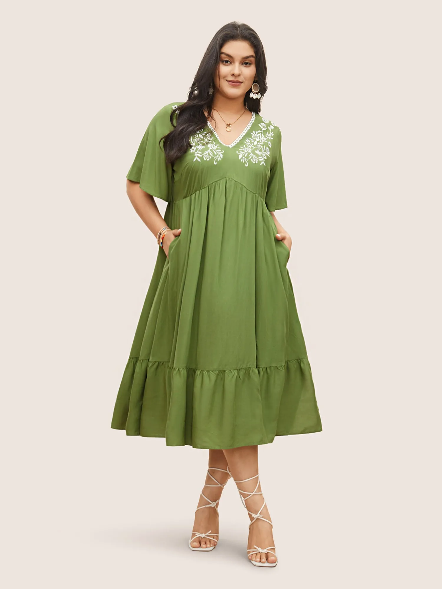 Supersoft Essentials Floral Embroidered Patchwork Hem Dress sold by Bloomchic product image thumbnail 2