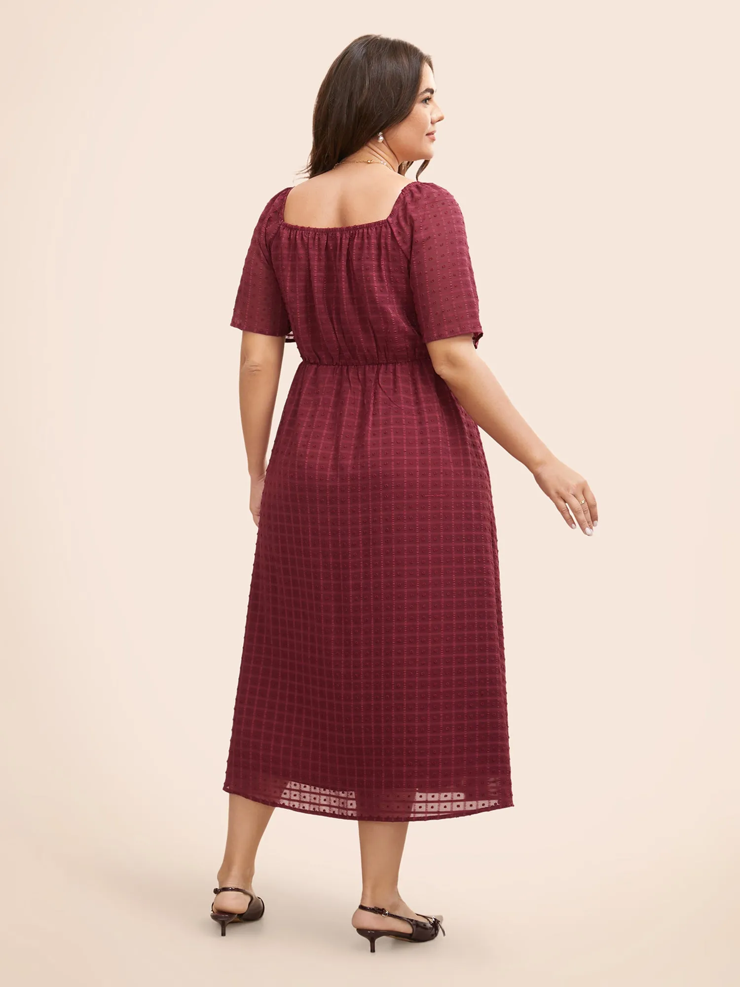 Square Neck Textured Shirred Midi Dress sold by Bloomchic product image thumbnail 4