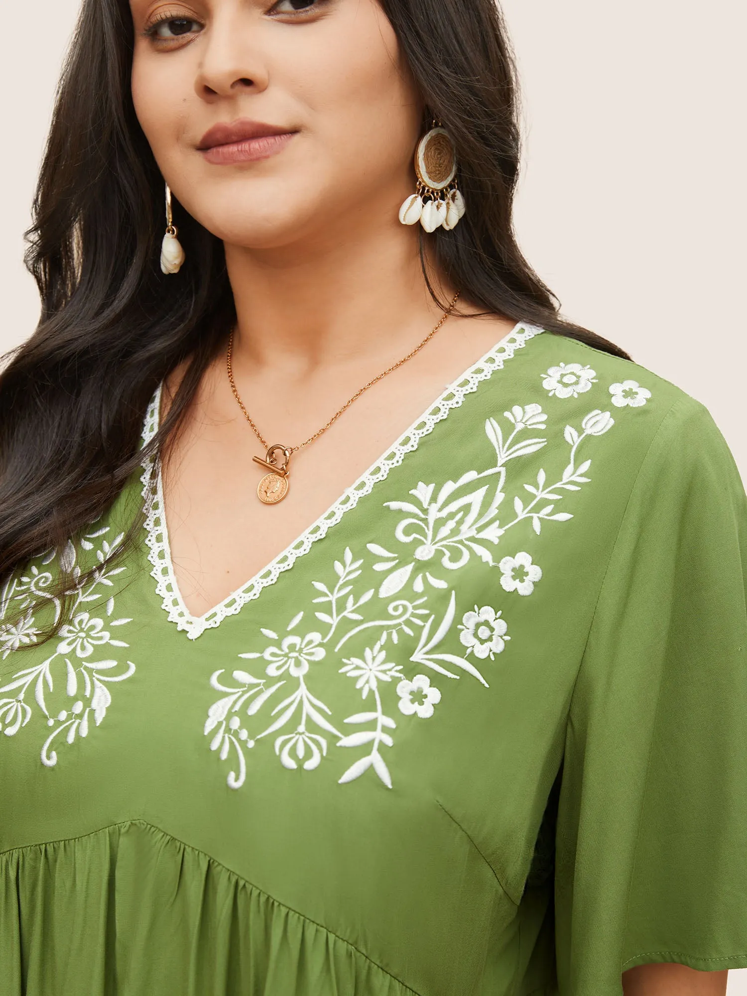 Supersoft Essentials Floral Embroidered Patchwork Hem Dress sold by Bloomchic product image thumbnail 4