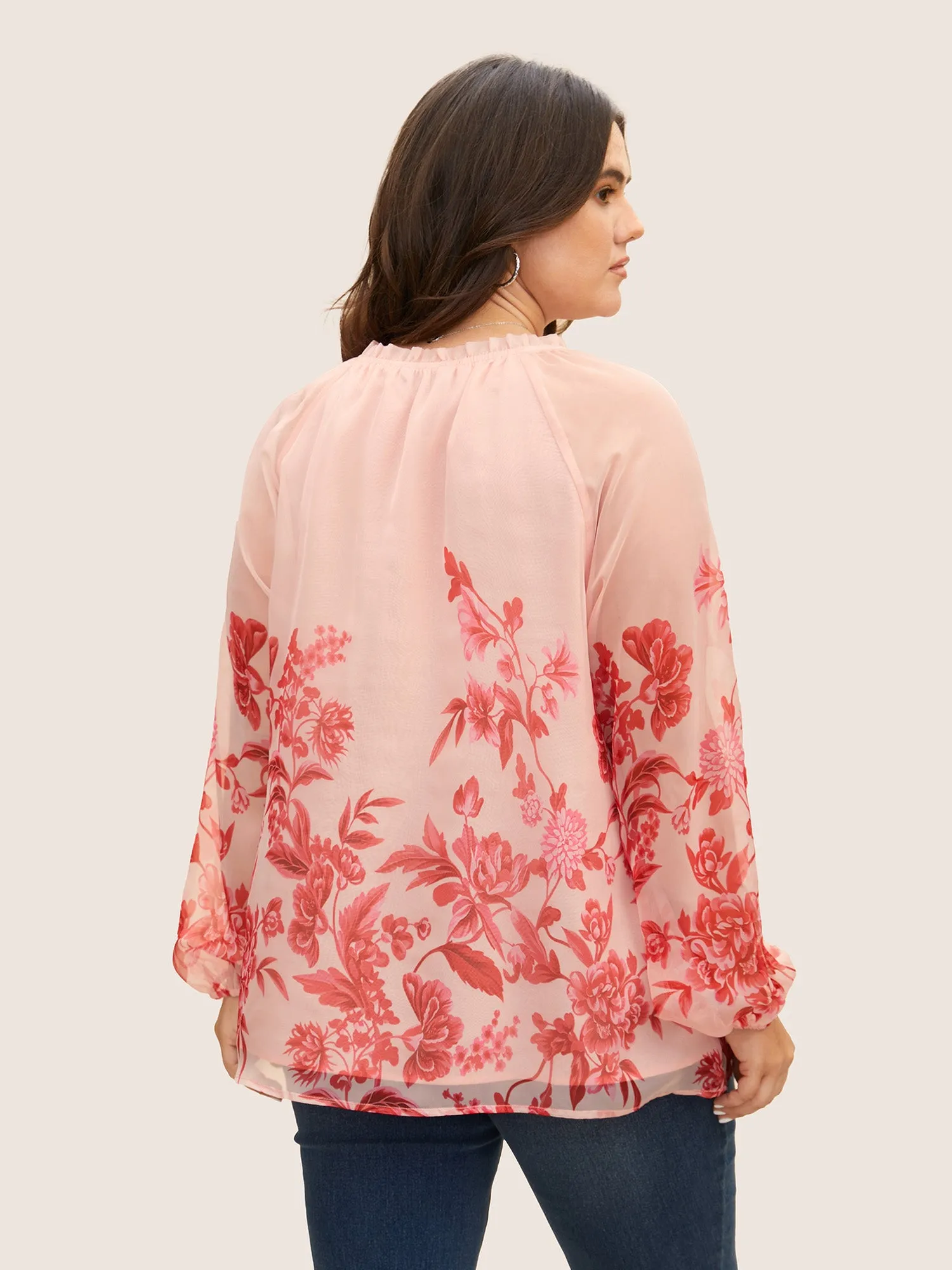 Floral Mock Neck Mesh Lantern Sleeve Blouse sold by Bloomchic product image thumbnail 4