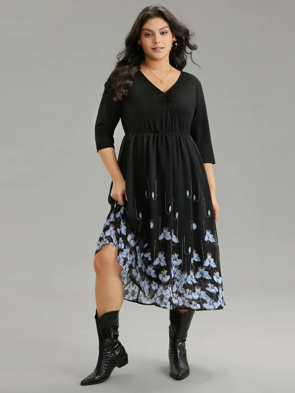 Boho Print Ruched Elastic Waist Chiffon Dress sold by Bloomchic