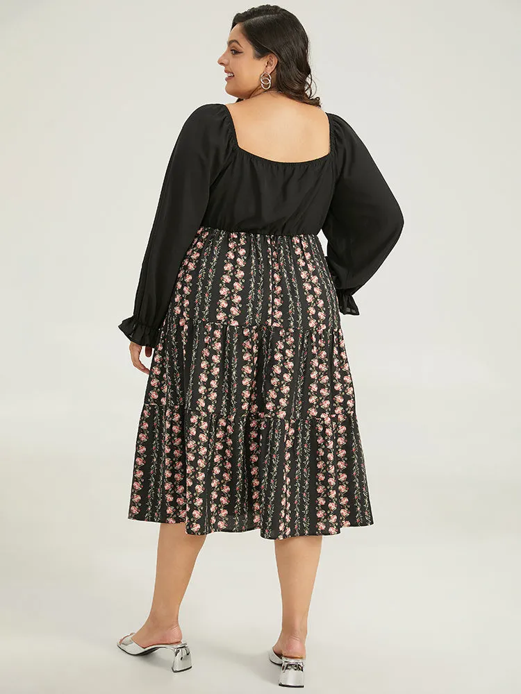 Floral Ruffle Layered Hem Square Neck Dress sold by Bloomchic product image thumbnail 5