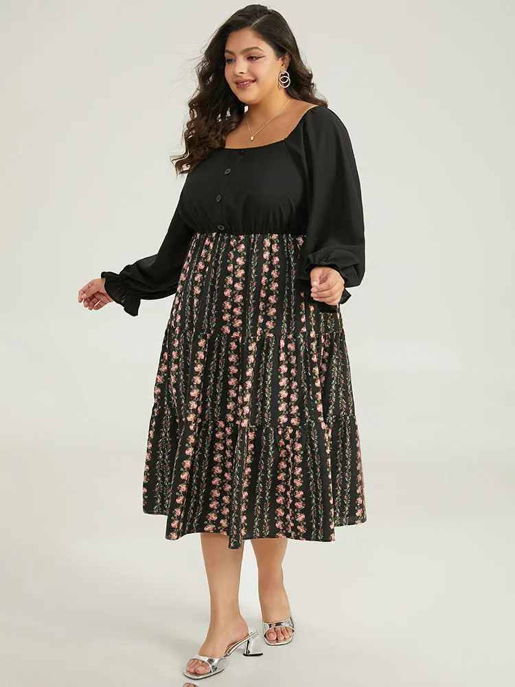 Floral Ruffle Layered Hem Square Neck Dress sold by Bloomchic product image thumbnail 3