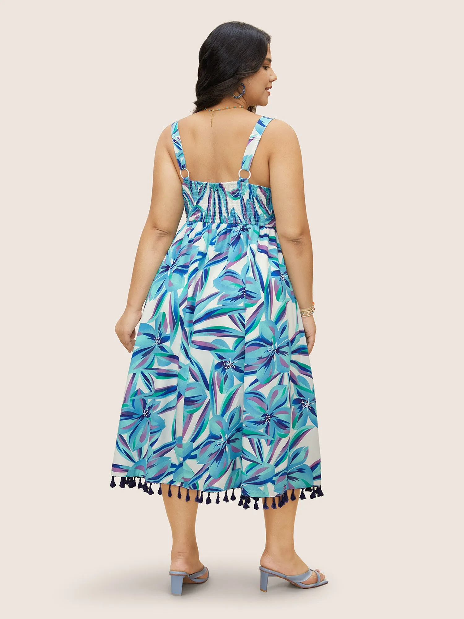 Floral Tassel Trim Elastic Waist Pocket Dress sold by Bloomchic product image thumbnail 3