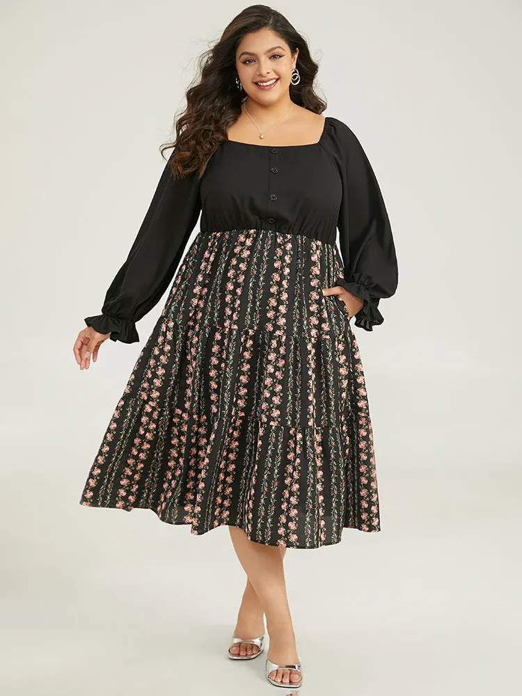 Floral Ruffle Layered Hem Square Neck Dress sold by Bloomchic product image thumbnail 4