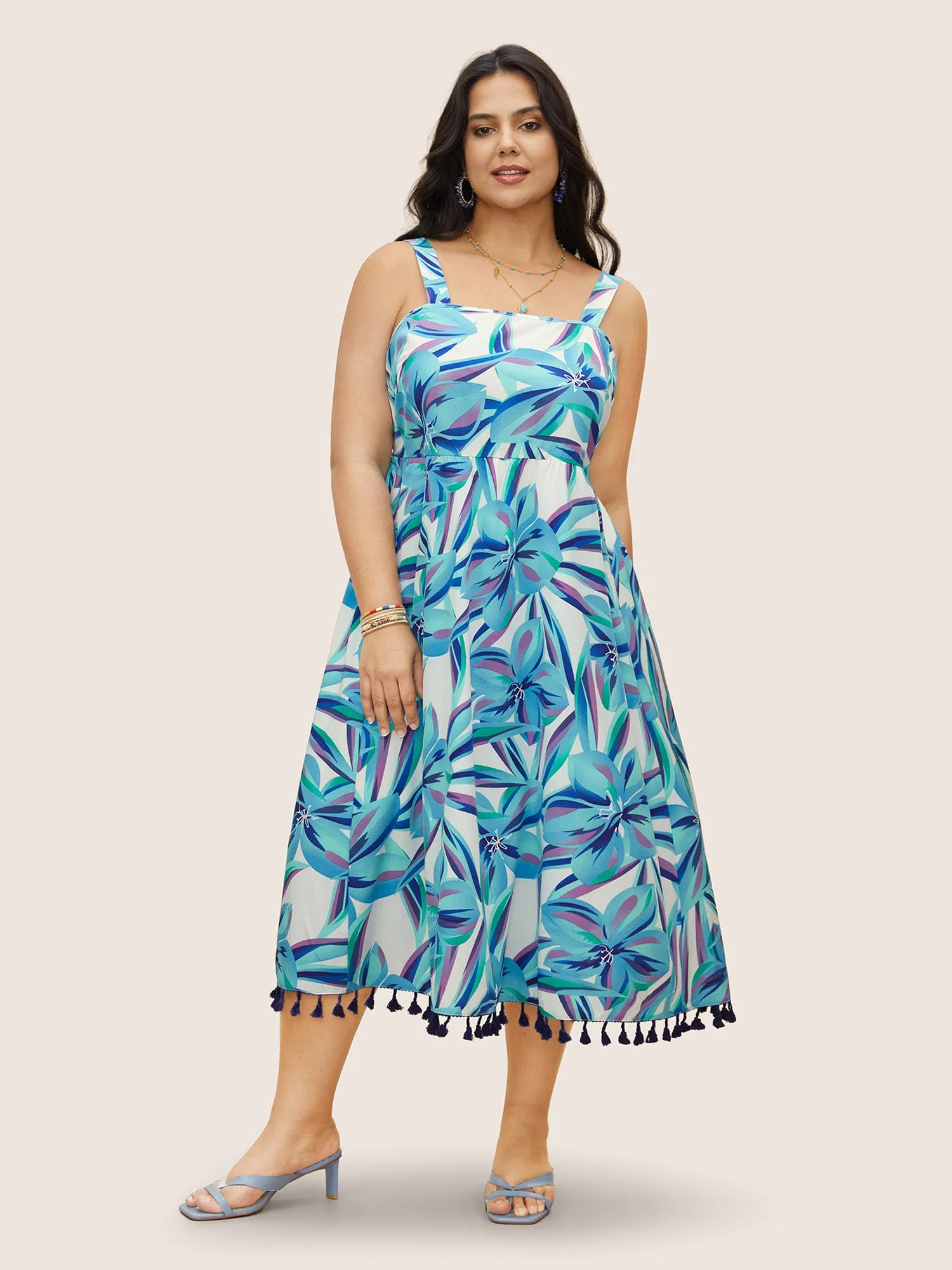 Floral Tassel Trim Elastic Waist Pocket Dress sold by Bloomchic product image thumbnail 2