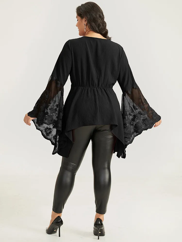 Halloween Solid Mesh Bell Sleeve Ruched Bowknot Blouse sold by Bloomchic product image thumbnail 4